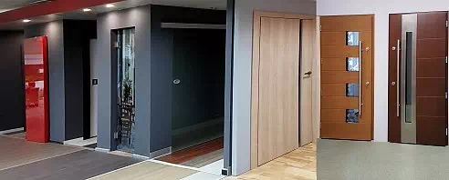 Nowes - ekspozycja drewnianych drzwi zewnętrznych w Łodzi